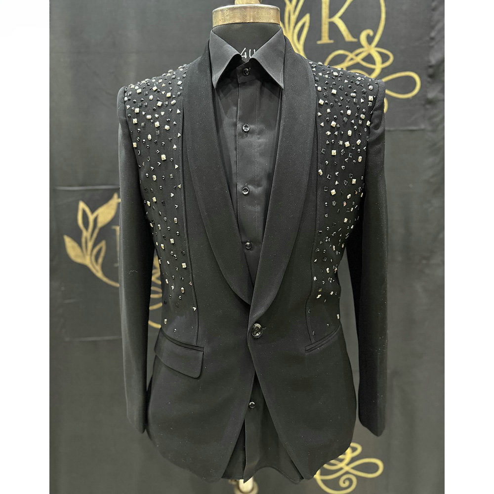 Costumes noirs pour hommes, diamants, perles, marié, mariage, smoking, ensembles 2 pièces, dîner, bal, blazers, Terno Masculino Completo