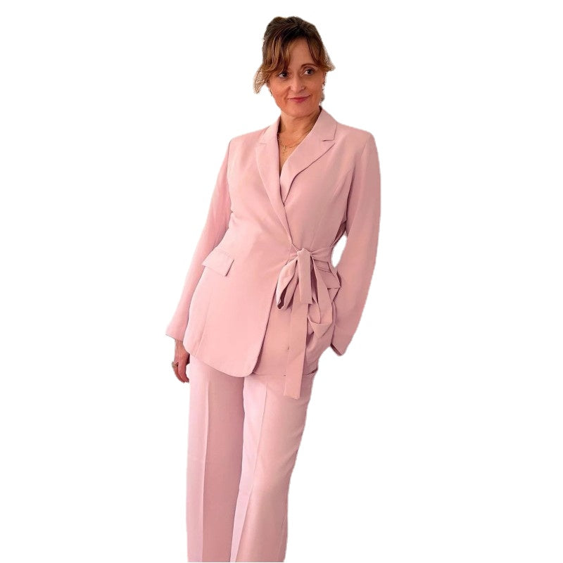 Pink Mother of the Bride Pants Suits With Belt Office Lady Oversize Blazer Wedding Wear 2 Pieces Jacket+Pants
