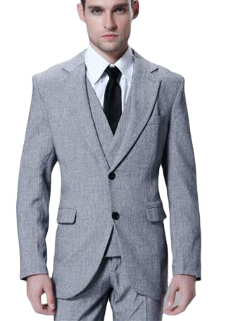 Grey Woolen Tweed Men Suits For Wedding 3Pcs Jacket+Pants+Vest Slim Fit Terno Party Wear Blazer Trousers
