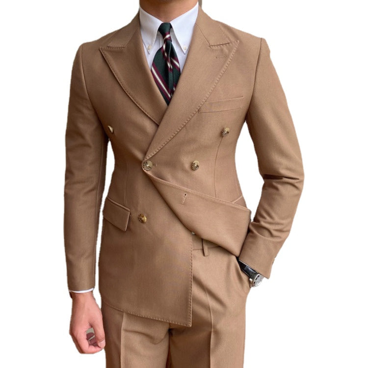 Esmoquin de negocios entallado de estilo británico, cruzado, para hombre, traje formal negro para fumar, traje de novio 