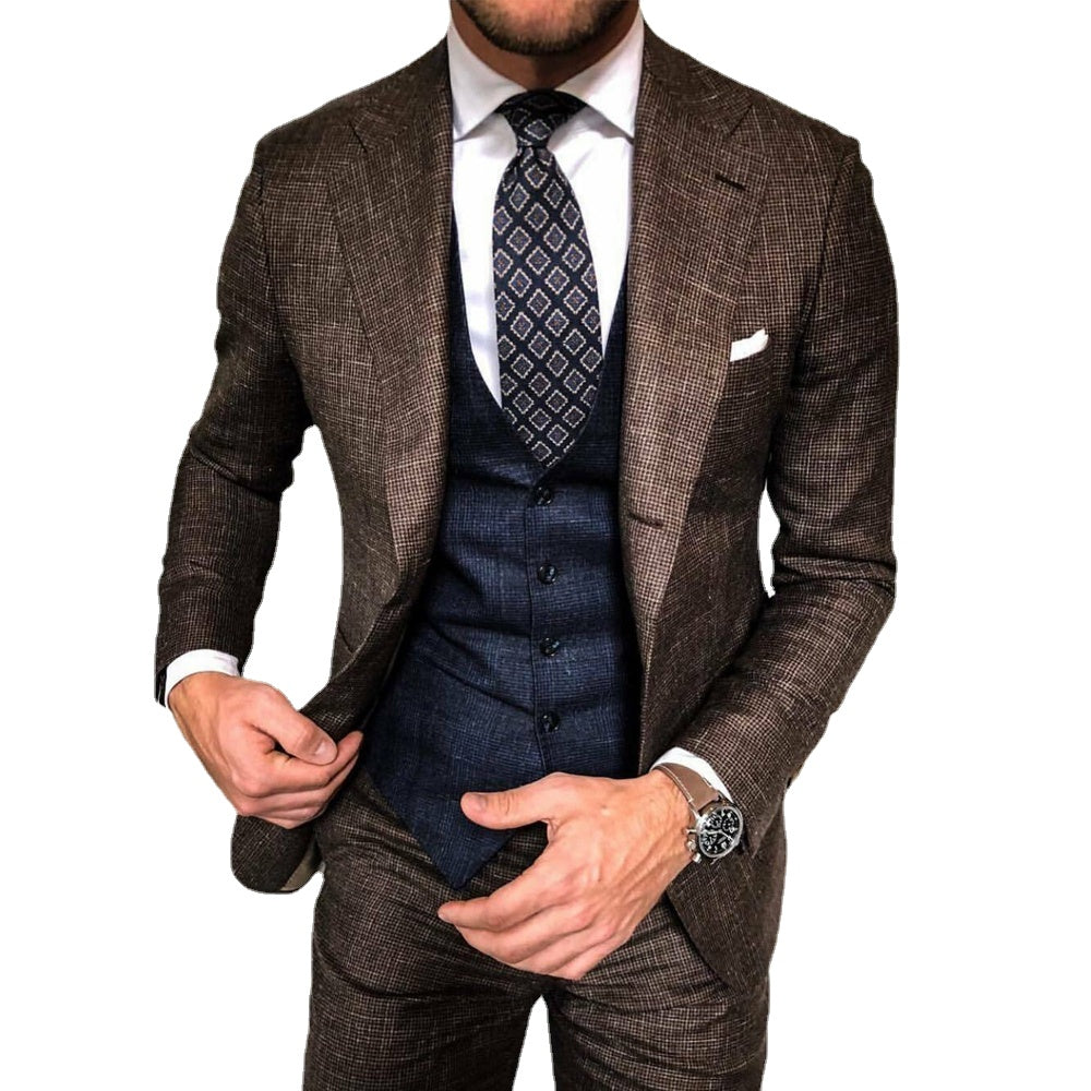 Trajes de negocios para hombre, esmoquin de 3 piezas, corte entallado, para padrinos de boda, blazers de talla grande, para fiesta de graduación, traje de novio 