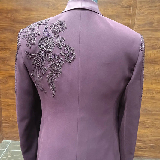 Purple Beading 3 Pieces Blazer Vest   Pants Men Suits Sequined Appliques Tuxedo High Fashion Wedding Prom Plus Size Custom Made