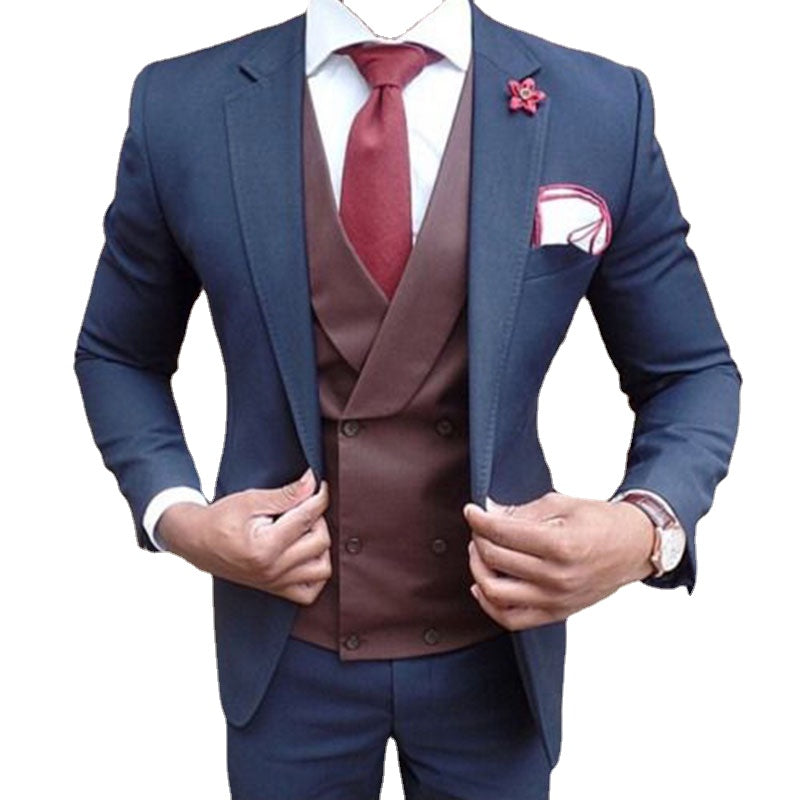 Costume 3 pièces bleu marine pour homme, coupe slim, sur mesure, avec pantalon
