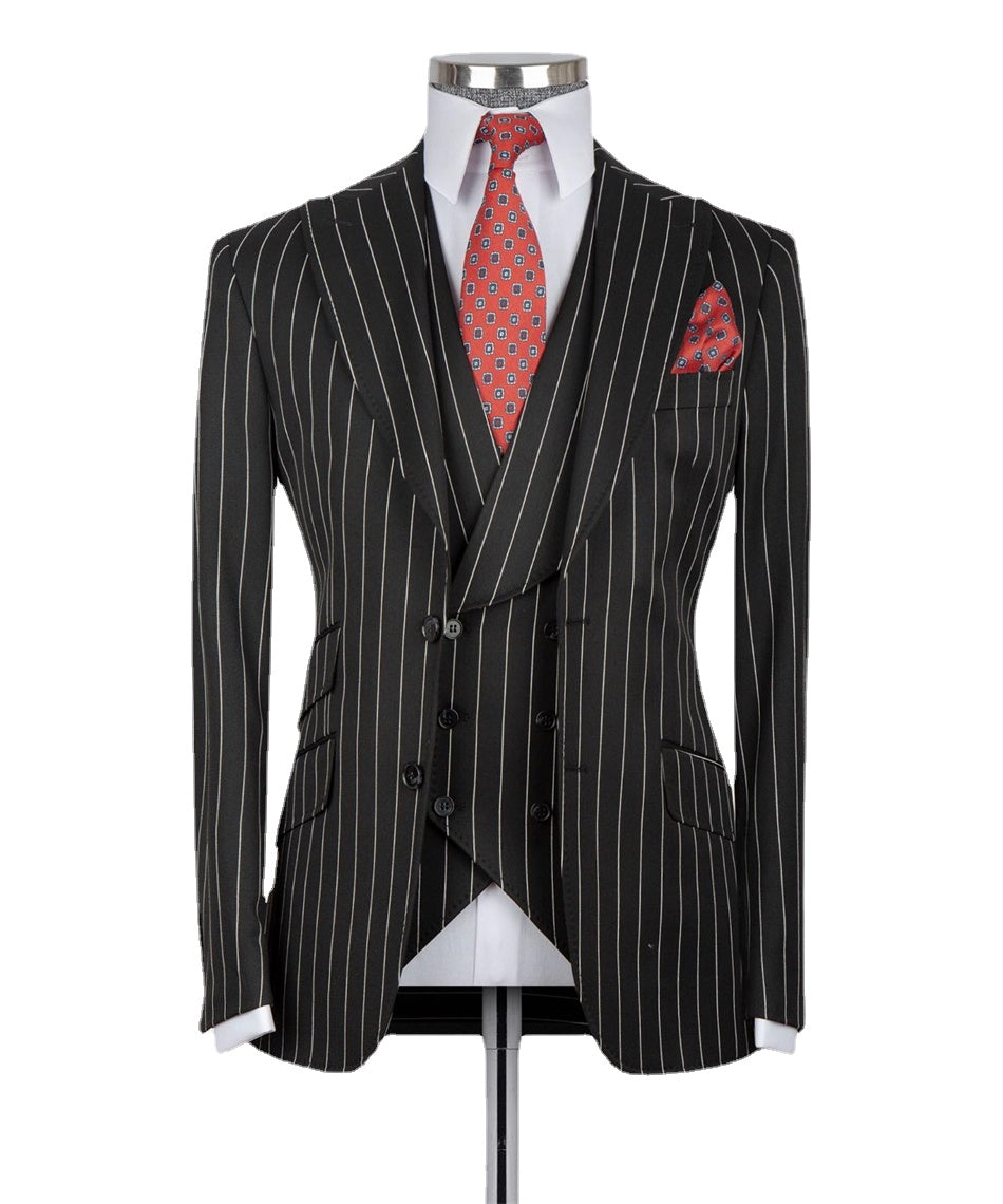 Classic Striped Men's Suits 3PCS Blazer Vest Pants Wedding Groom Tuxedo Customized Formal Business Wear Prom Party Suit