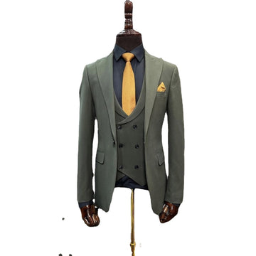 Men Suits Green Formal 3 Pieces Trousers Blazer Men Tuxedos Party Wear Groom Jacket+Vest+Pants Customized