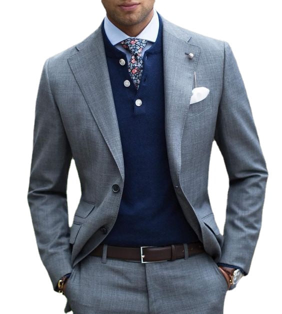 Notch Lapel Gray Fashion Men Wedding Suits Jacket Custom Made Groom Men Suits Two Pieces Slim Fit Tuxedos for Business