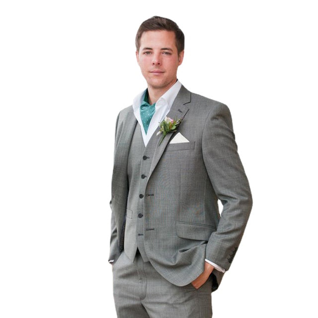 Light Gray Wool Men Suits For Wedding 3pcs Jacket+Pants+Vest Fashion Custom Made Groom Party Wear Blazer Trousers