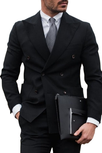 Traje informal de negocios negro cruzado para fiesta de graduación, blazer con solapa de pico, trajes formales de boda para hombres, esmoquin de novio 