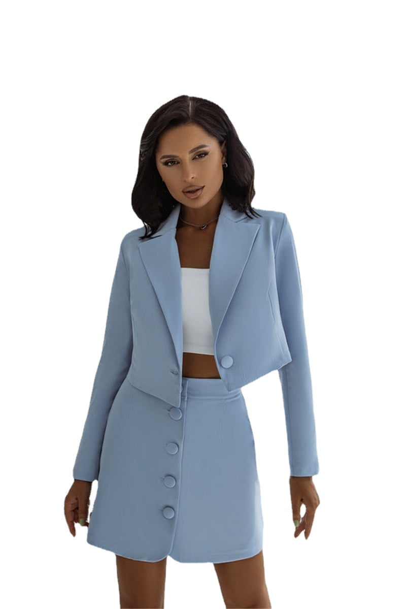 Conjunto de traje y falda para mujer, 2 piezas, blazer y minivestido de fiesta corto, chaqueta de botonadura sencilla, traje informal a medida. 