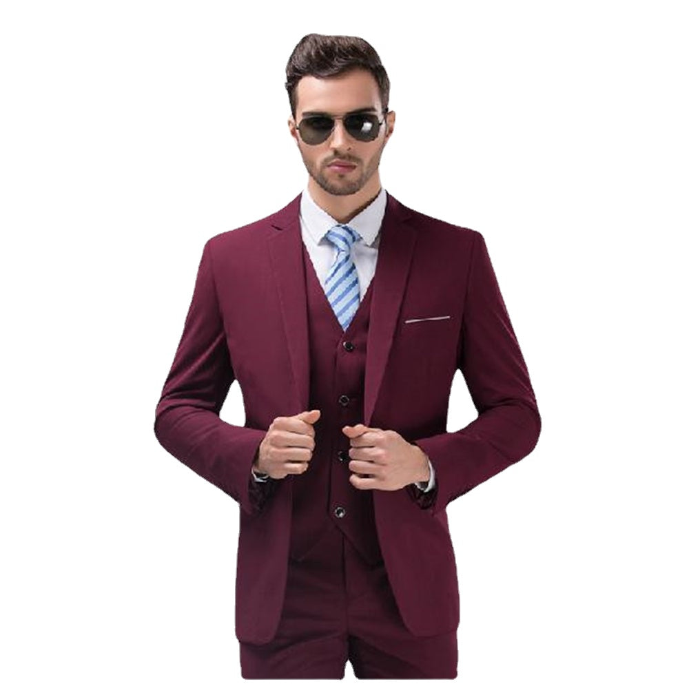 Burgundy Blazer Sets Wedding Suits Notched Lapel Slim Fitted 3 Pieces Groom Formal Clothing Tuxedo (Jacket+Pants+Vest+Tie)