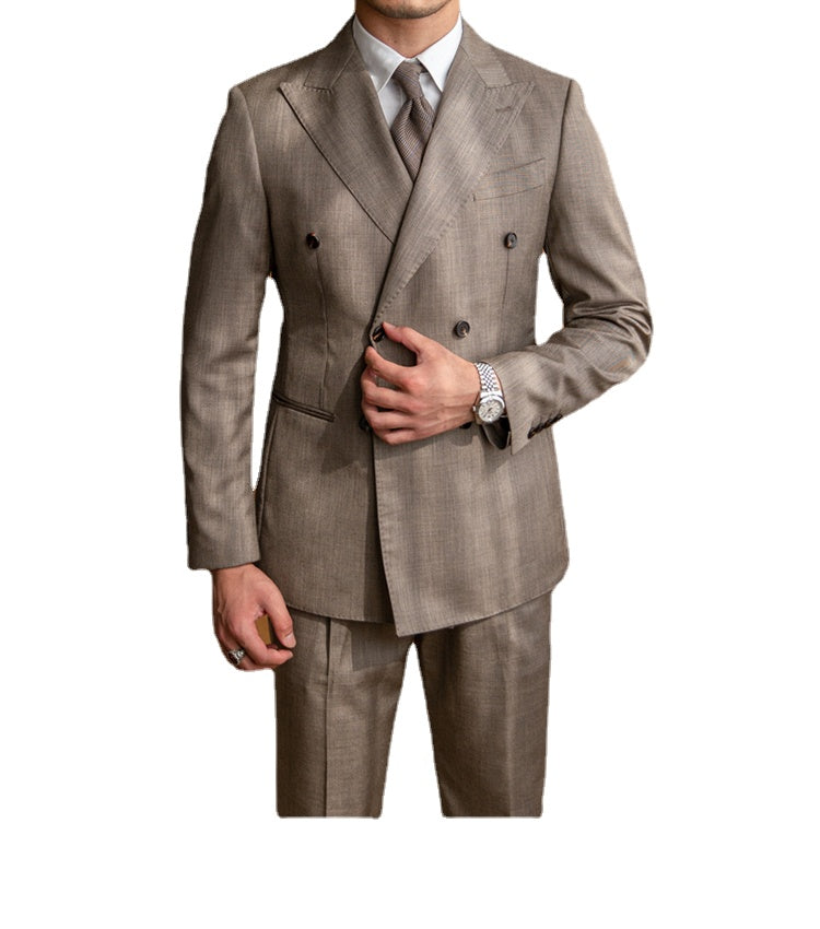 Costume de créateur vintage à double boutonnage deux pièces pour mariage, fête, marié, banquet, homme, coupe cintrée 