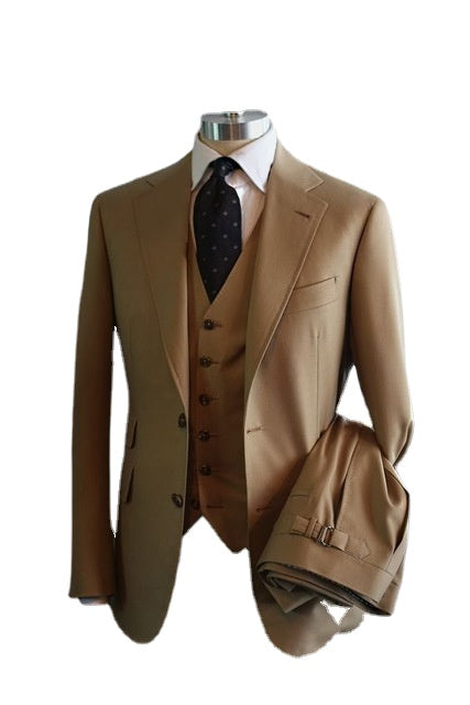 Formal Business Costume Khaki Brown Men Suits 3 Pieces  Wedding Men Suits Casual Stylish Slim Fit Terno