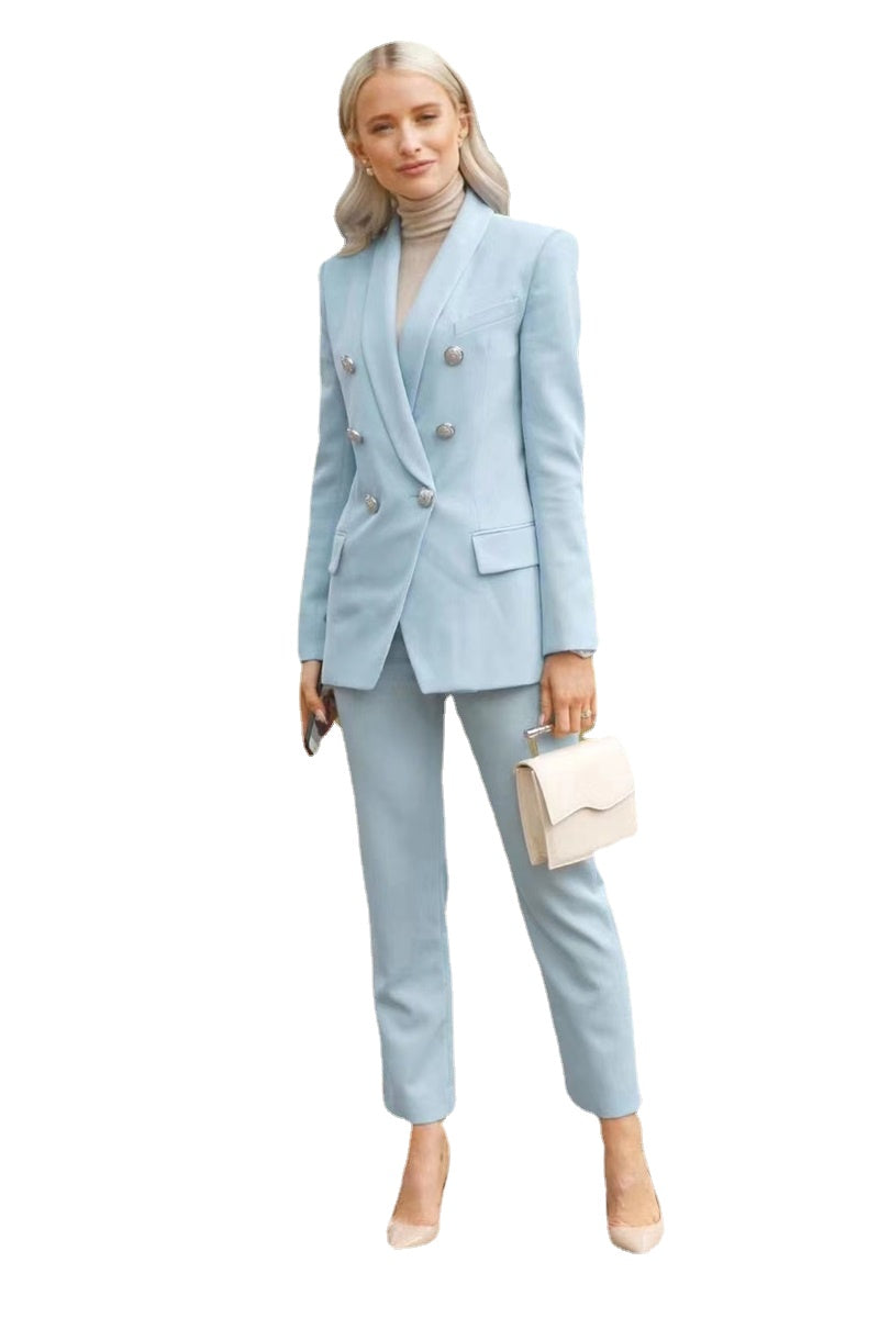 Ensemble 2 pièces pour femme, blazer et pantalon, bleu ciel clair, formel, pour le bureau, pour un mariage, sur mesure 