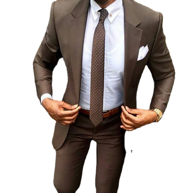 Traje marrón para hombre, traje de novio para boda, corte entallado, abrigo y pantalón, 2 piezas (chaqueta, pantalón y corbata). 
