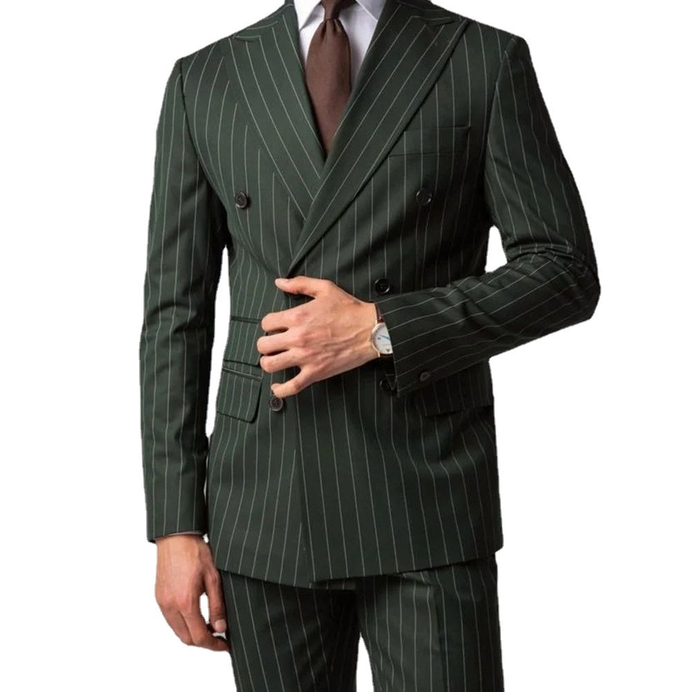 Ensembles de blazers pour hommes, costumes à rayures vert armée, vestes, slim, grande taille, smoking croisé de luxe 