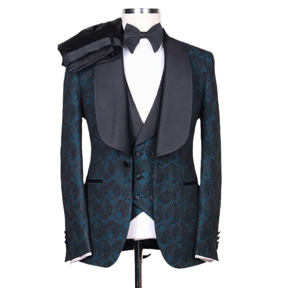 Elegant Formal Evening Party Men Suits Jacquard Weave Three Pieces Groom Wear ( Jacket + Vest + Pants )