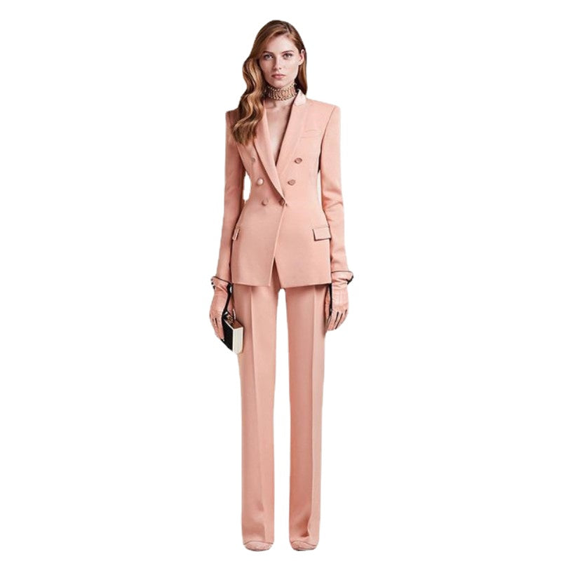 Traje de oficina para mujer, chaqueta y pantalón, blazer formal, corte entallado, esmoquin cruzado, hecho a medida, 2 piezas 