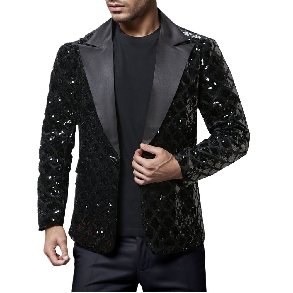 Veste de costume à paillettes dorées brillantes pour homme, veste de performance de mariage, manteau de soirée, blazers bleus et noirs argentés