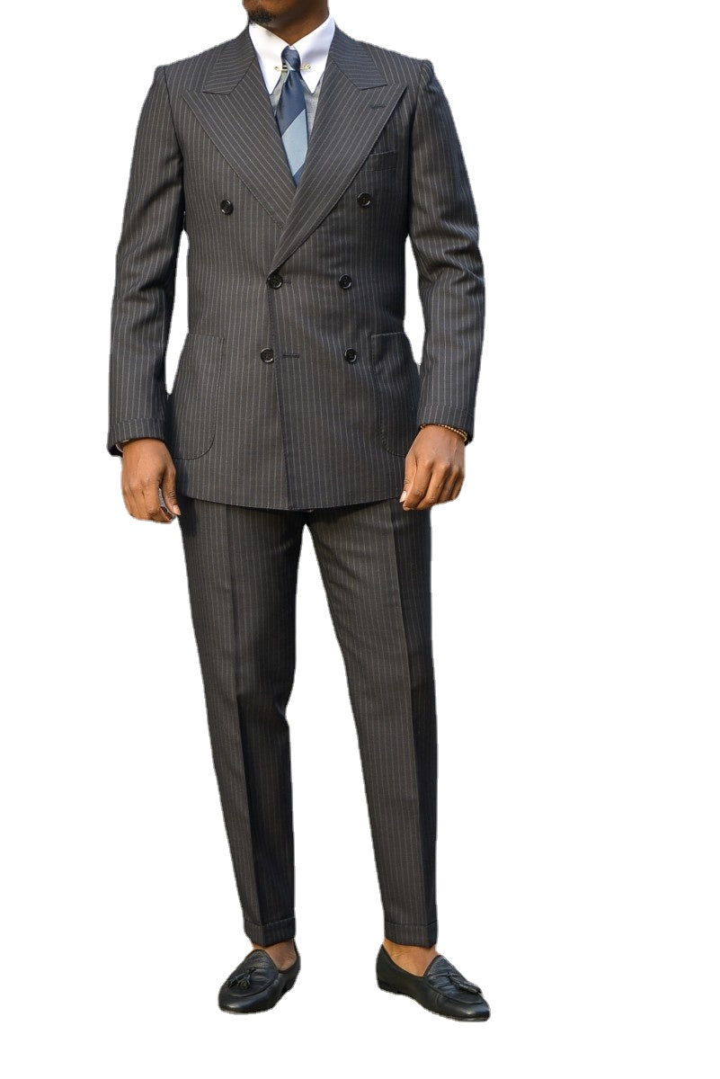 Costume à rayures pour homme, coupe classique, smoking de marié, revers pointus, blazer de soirée, pardessus (veste + pantalon)