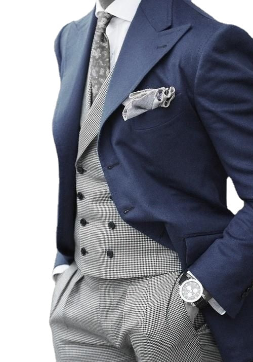 Trajes de boda de tweed de pata de gallo de 3 piezas para hombre, trajes de esmoquin con solapa de muesca para padrinos de boda, trajes de novio de talla grande 