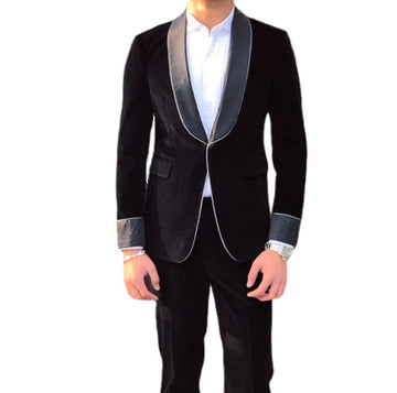 Single Button Men's Dance Party Dinner Party Black Dress Shawl Lapel Groom Wedding Jacket + Pants