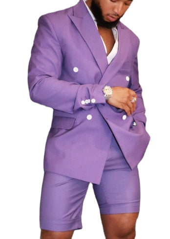 Costume violet pour homme, veste, short, pantalon, costume de bal, smoking de mariage vintage pour garçon d'honneur (veste + pantalon) 