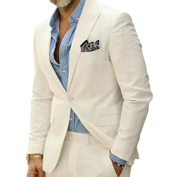 Ivory 2 Piece Slim Fit Men Formal Suit Tailor Made Groom Wedding Tuxedo 2 Piece Prom Business Men Suit Set