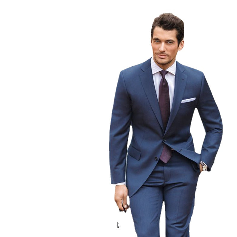 Traje de negocios azul marino de 2 piezas ajustado para hombre, esmoquin de novio para boda, traje de graduación para boda, traje de negocios para hombre