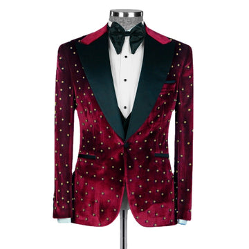 Groom Wear Velvet Lapel 3 Pcs Luxury Wedding Suits For Men Slim Fit Groomsmen Party Prom Tuxedo Jacket+Vest+Pants Blazer Sets