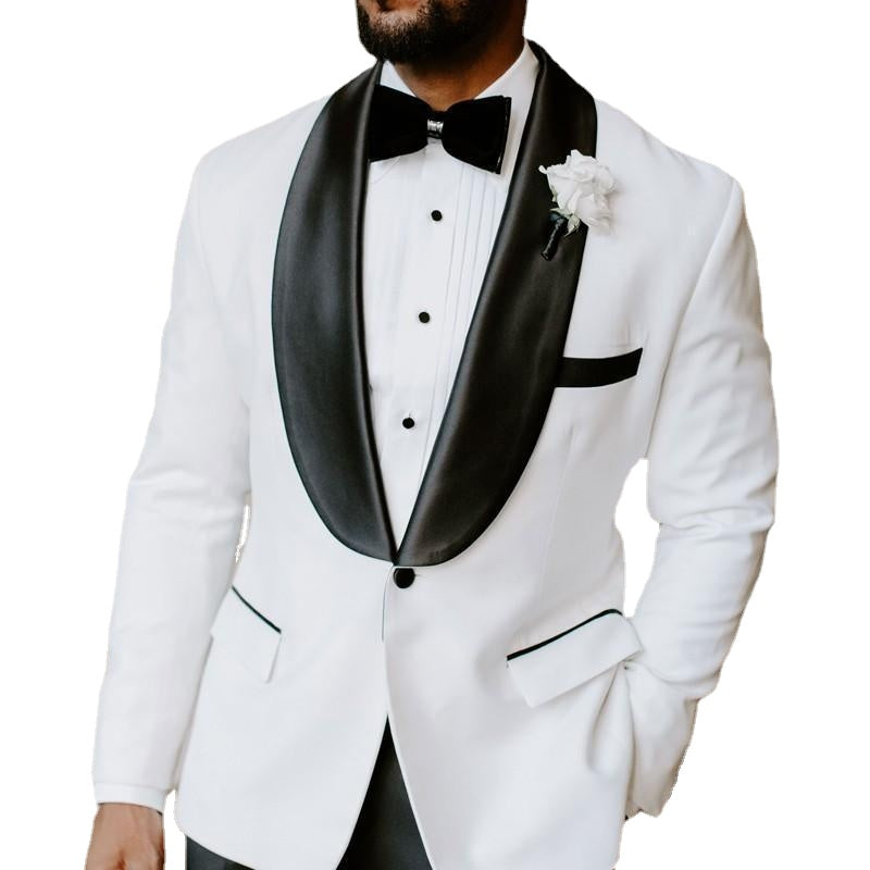 White Black Wedding Suits Prom Party Formal Wear Groomsmen Suits Shawl Lapel Groom Tuxedos 2 pieces Men Suits (jacket+Pants)