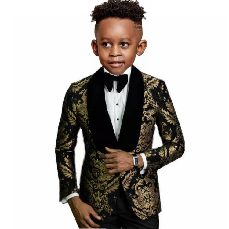 Black Polka Dots Suits For Boys Wedding Tuxedo Shawl Collar Double Breasted Formal Party Dress Kids Blazer Pants 2 Piece