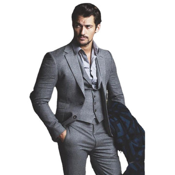 Grey Groom Wear Best Man Wear Tweed Tuxedos Wedding Dress Prom Dresses Business Suit  3Piece(Jacket+Pant+Vest)