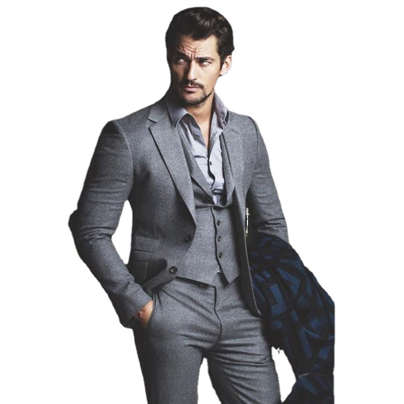 Traje de novio gris, traje de padrino, esmoquin de tweed, vestido de novia, vestido de fiesta, traje de negocios de 3 piezas (chaqueta, pantalón y chaleco) 