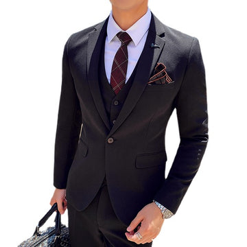 3 Pcs Set ( Jacket + Vest + Pants ) Men's Business Casual Suit Groom Wedding Dress Formal High Grade Male Suit