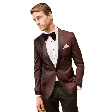 Men Suits Burgundy Wine Red Suits 2 Pieces One Button Groom Wedding Formal Tuxedos Custom Made Business