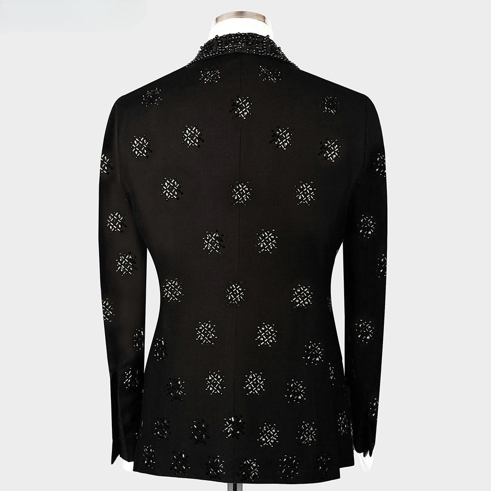 Black Pearls Beading Crystal Groom Wear Formal Men Suits 2 Piece Jacket And Pants Sets Smart Casual Business Blazer