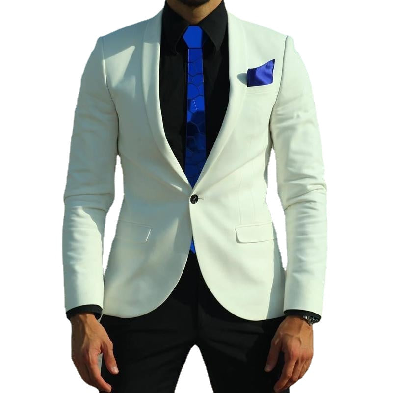 Traje de novio blanco de 2 piezas, esmoquin ajustado para boda, informal, con solapa chal (chaqueta y pantalón) 