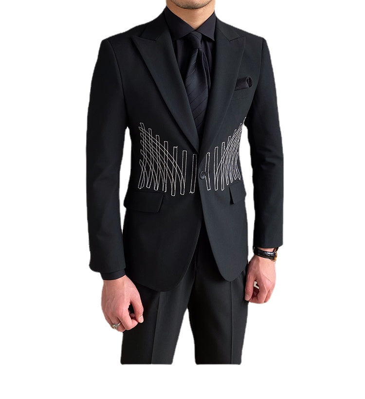 Embroidery Patterns Suit Two Piece Wedding Party Suit Groom Banquet Suit Slim