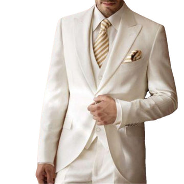 Costume homme blanc 3 pièces (veste + pantalon + gilet + cravate) coupe slim, smoking pour homme, bal de promo, blazer 