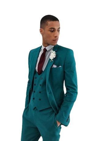 Custom Made Green Groom Tuxedos Notch Lapel Center Vent Groomsman Wedding 3 Piece Suit Men Business Jacket Blazer