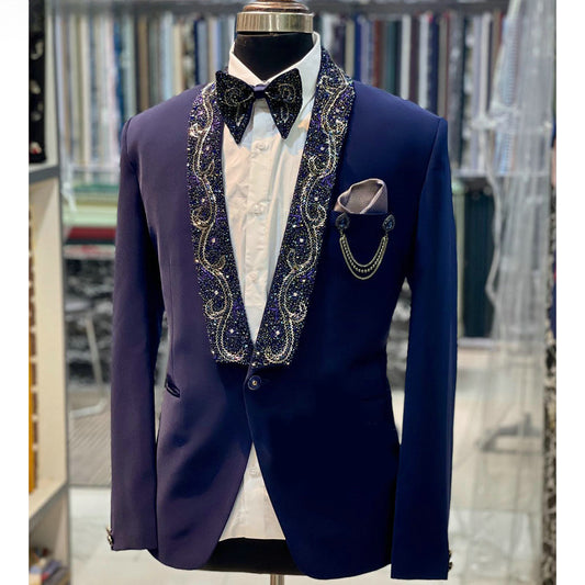 Trajes formales de lujo con cuentas de cristal para hombre, 2 piezas, moda de negocios, ropa informal, fiesta, boda, novio, esmoquin, chaqueta y pantalones