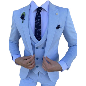 Light Blue Sim Fit Tailored Made Men's Suits Sets Tuxedos for Wedding Clothing Formal Wear 3pcs(Jacket+Pant+Vest)Blazer Trousers