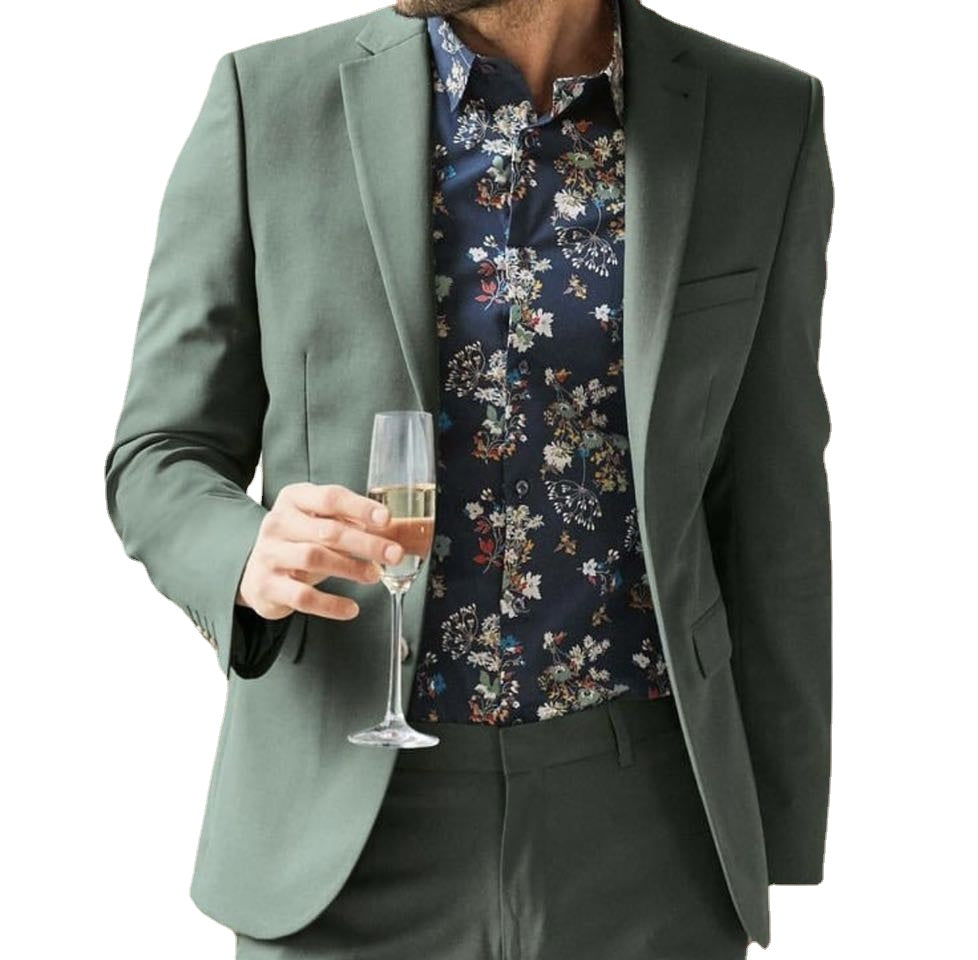 Conjunto de 2 piezas de esmoquin y blazer para hombre, traje de novio para boda, corte entallado, con solapa de muesca verde 