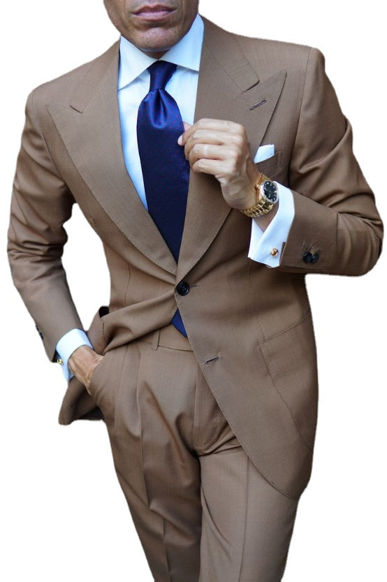 Costume de marié marron, robe de mariée, robe de bal, costume d'affaires, costume de fête, costume deux pièces (veste + pantalon) 