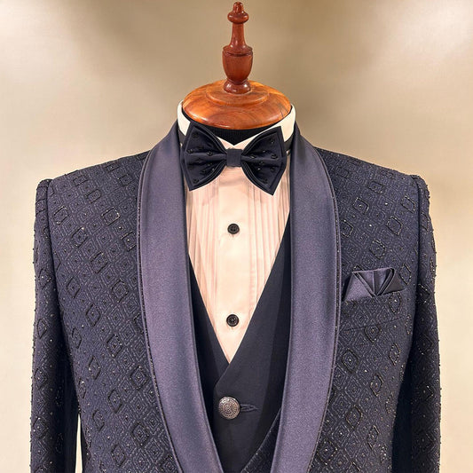 Blazers de celosía de lujo para hombre, trajes de diamantes, cristal, moda, banquete, 3 piezas, negocios