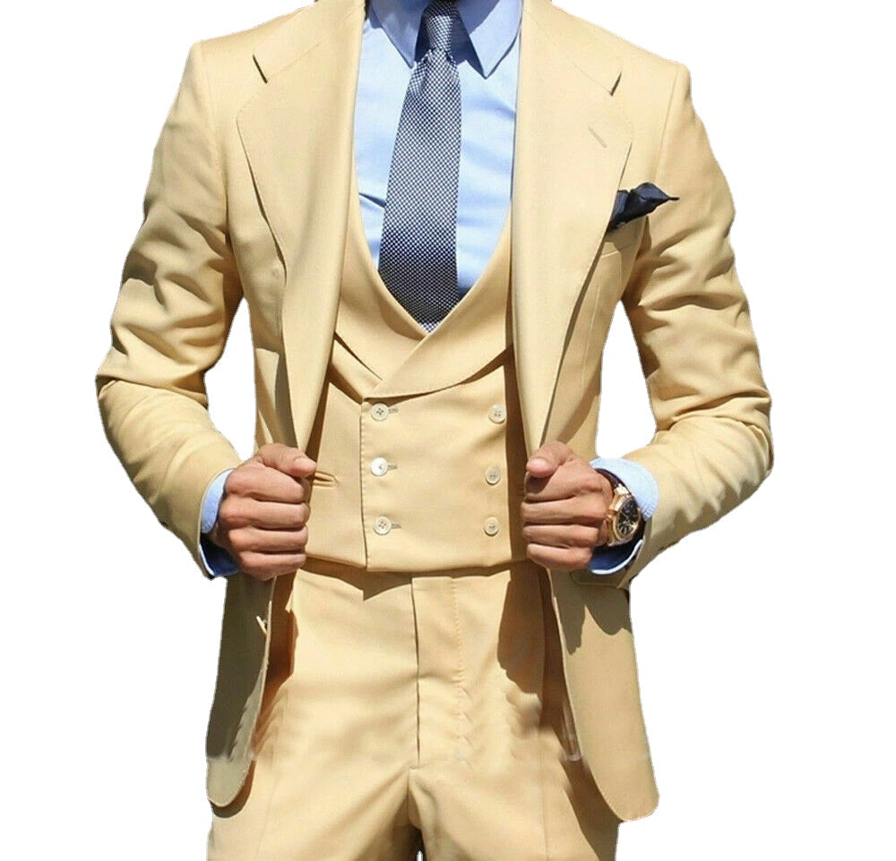 Champagne Business Peaked Lapel Blazer Trousers Men’s Suits Set Costume Homme Slim Fit Wedding Party Wear 3Pcs Jacket Pants Vest