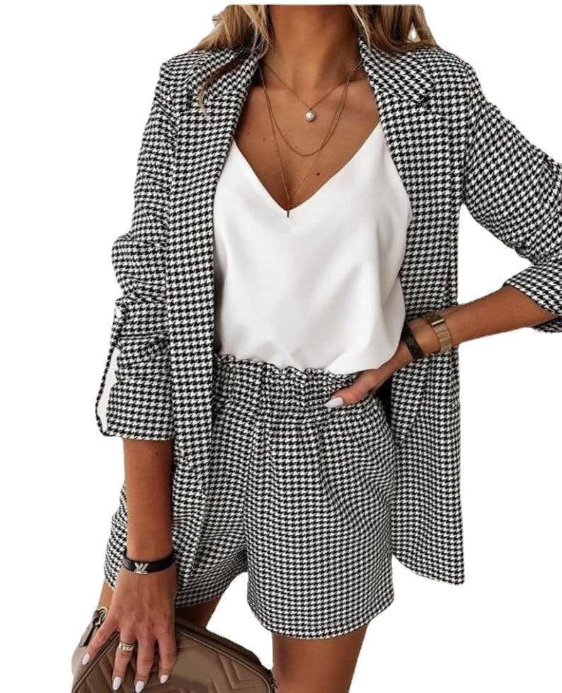 Traje clásico blanco y negro a cuadros para madre de la novia, pantalones cortos, esmoquin para fiesta de noche, ropa formal de trabajo para boda 
