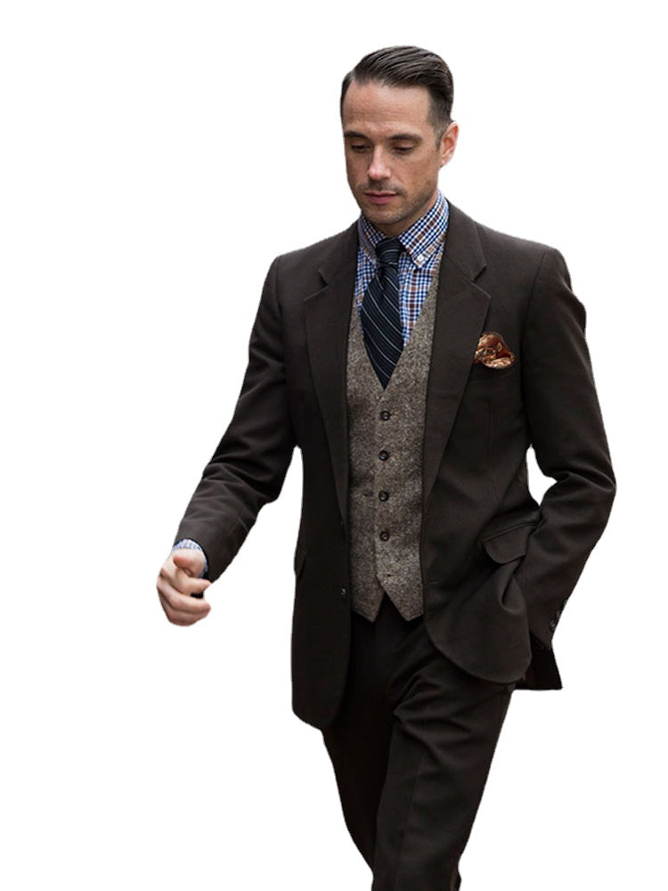 Costume homme marron 3 pièces coupe slim, smoking de mariage sur mesure avec pantalon