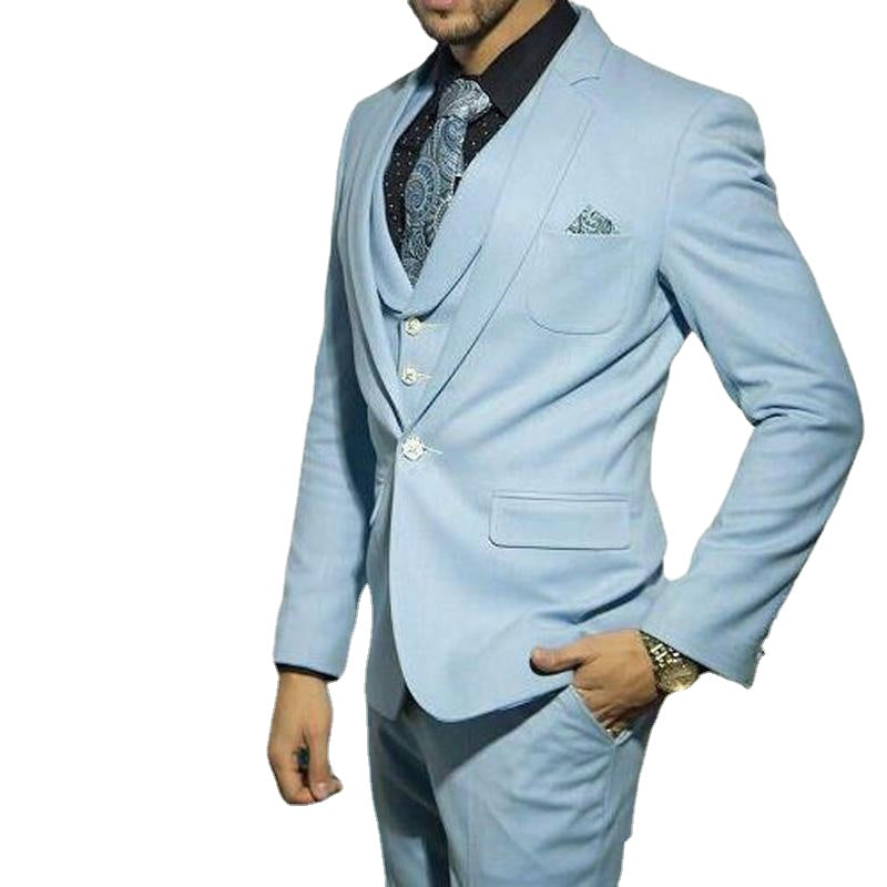 Esmoquin azul cielo para novio, traje de boda clásico, traje de negocios, traje de padrino, traje a medida de tres piezas (chaqueta, pantalón y chaleco). 