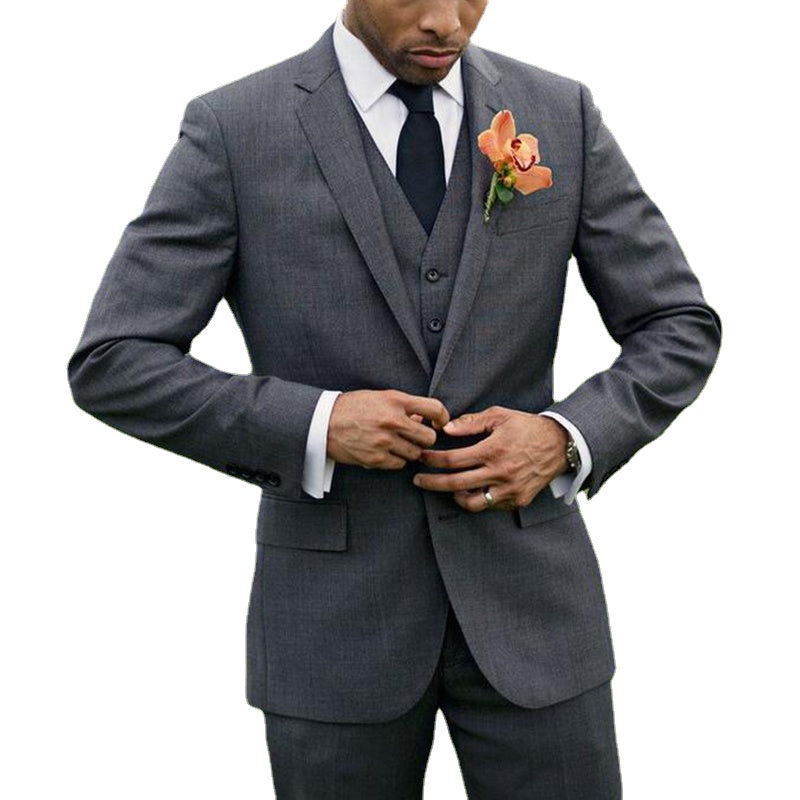 Costume 3 pièces gris foncé pour homme, coupe slim, sur mesure, avec pantalon